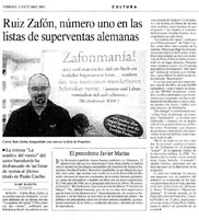Articulo Superventas en Alemania La Sombra del Viento